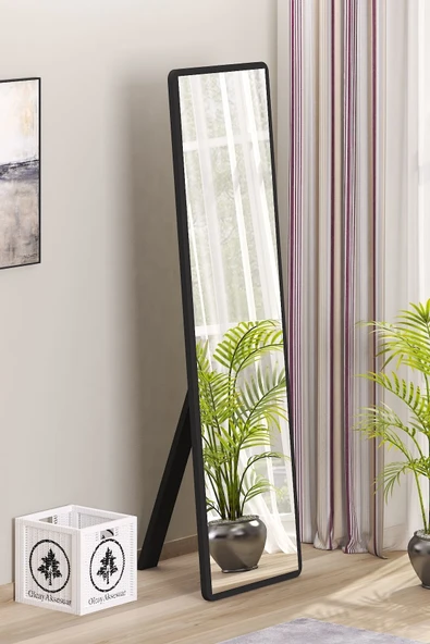OlcayAksesuar Düz Dikdörtgen Siyah 150X43 cm Ayaklı Salon Antre Çocuk Odası Banyo WC Yatak Odası Boy Aynası ürün görseli 1