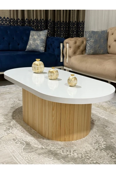 OlcayAksesuar Oval Model 120x60 cm Doğal Ayak Kalın Kenarlı Orta Sehpa Ahşap Ayaklı ürün görseli 1