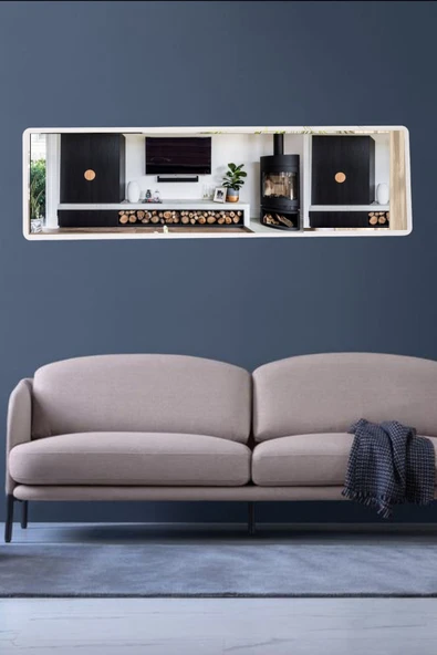 OlcayAksesuar Yatay Beyaz 150X43 cm Hol Konsol Dresuar  Antre Koridor Aynası Salon Banyo WC Aynası ürün görseli 1