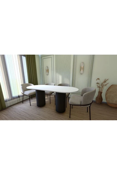 OlcayAksesuar Çift Oval Yemek Masası Mutfak Masası 180x90x75 cm ürün görseli 1