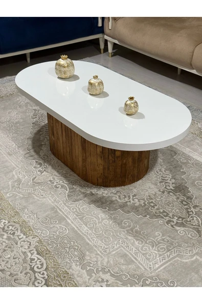 OlcayAksesuar Oval Model 120x60 cm Kahverengi Ayak Kalın Kenarlı Orta Sehpa Ahşap Ayaklı ürün görseli 1