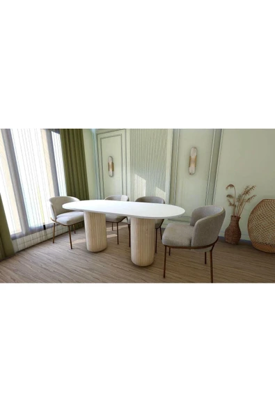 OlcayAksesuar Çift Oval Yemek Masası Mutfak Masası 180x90x75 cm ürün görseli 1