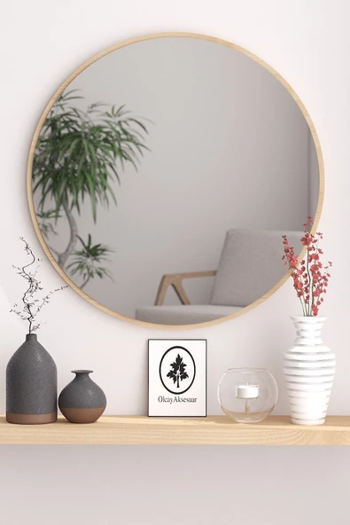 OlcayAksesuar Sonomo Dekoratif 58cm Yuvarlak Ayna Antre Hol Koridor Duvar Aynası Salon Mutfak Banyo Wc Ofis Aynası ürün görseli 1