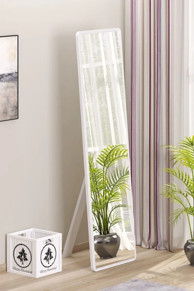 OlcayAksesuar Düz Dikdörtgen Beyaz 150X43 cm Ayaklı Salon Antre Çocuk Odası Banyo WC Yatak Odası Boy Aynası ürün görseli 1