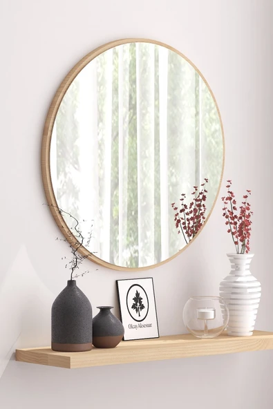 OlcayAksesuar Sonomo Dekoratif 58cm Yuvarlak Ayna Antre Hol Koridor Duvar Aynası Salon Mutfak Banyo Wc Ofis Aynası ürün görseli 1