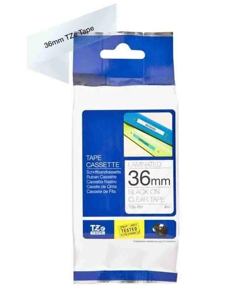 Tonersepeti Brother TZe-161 36mm Şeffaf üzerine Siyah Laminasyonlu Muadil Etiket ürün görseli 1