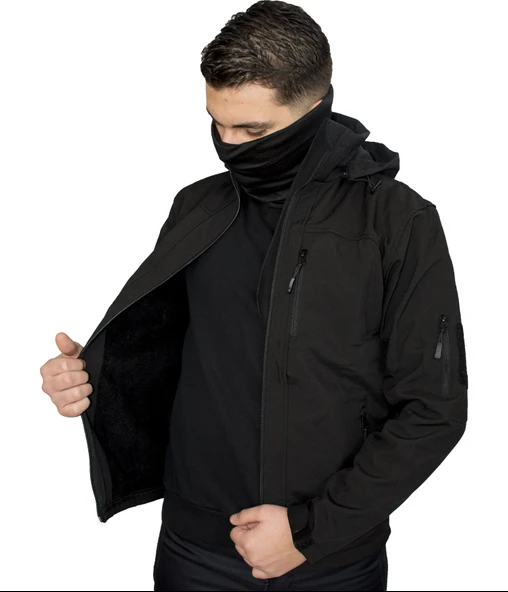 SİYAH SOFT SHELL MONT ÇİFT KAT POLARLI - Resim 2