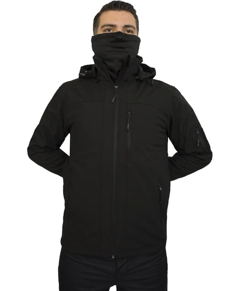 SİYAH SOFT SHELL MONT ÇİFT KAT POLARLI - Resim 4