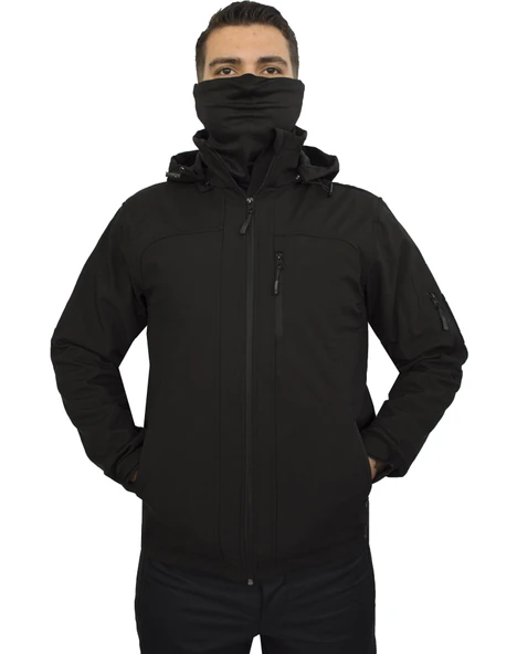 SİYAH SOFT SHELL MONT ÇİFT KAT POLARLI ürün görseli 1