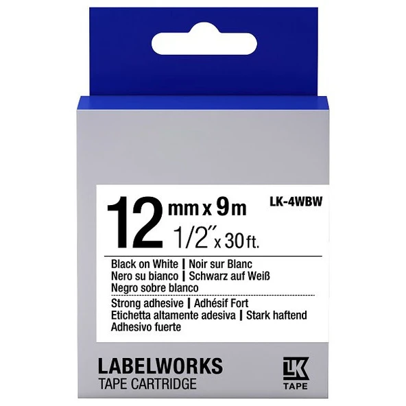 Tonersepeti Epson LK-4WBW Muadil Güçlü Yapışkanlı Etiket Kartuşu Siyah Beyaz 12 mm C53S654016 ürün görseli 1