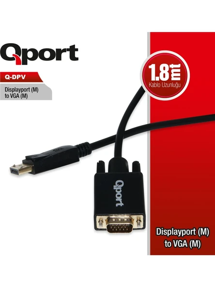 Qport Aks Çevirici Display To Vga 1.8 Metre ürün görseli 1