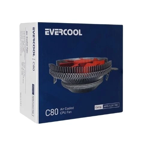 Evercool C80 37CFM 2600RPM 8cm Fan AM5/LGA1700 Uyumlu Hava Soğutmalı CPU Fan ürün görseli 1