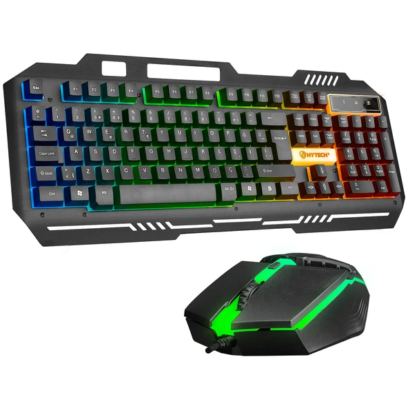 Hytech HKM-x86 Quin Siyah Gökkuşağı Zemin Aydınlatmalı Gaming Kablolu Klavye+Mouse Set ürün görseli 1
