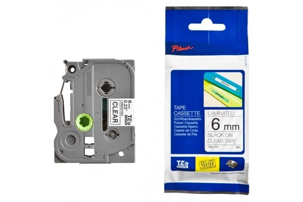 Tonersepeti Brother P-TOUCH TZE-111 Şeffaf Üzerine Siyah Laminasyonlu Etiket ürün görseli 1
