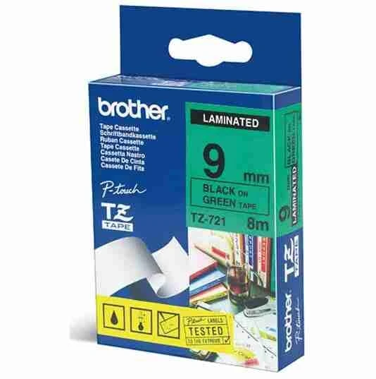 Tonersepeti Brother TZ-721 Yeşil Üzerine Siyah Laminasyonlu Etiket ürün görseli 1