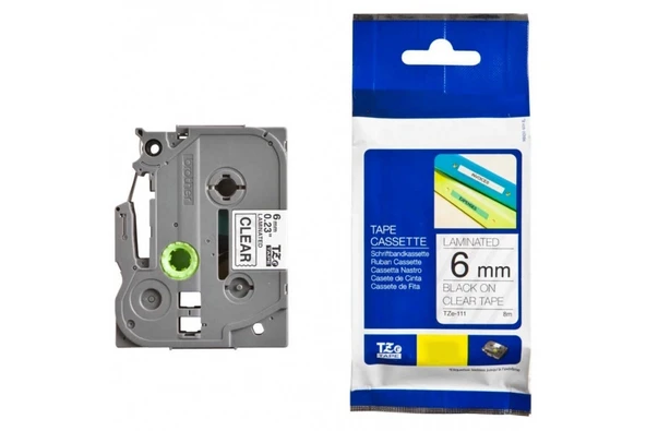 Tonersepeti Brother P-TOUCH TZE-111 Şeffaf Üzerine Siyah Laminasyonlu Muadil Etiket ürün görseli 1