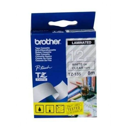 Tonersepeti Brother TZ-135 Şeffaf Üzerine Beyaz Etiket Şeridi ürün görseli 1