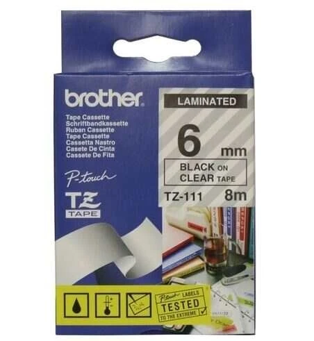 Tonersepeti Brother TZ-111 Şeffaf Üzerine Siyah Laminasyonlu Etiket ürün görseli 1