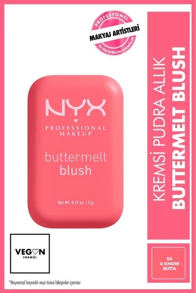 NYX PROFESSİONAL MAKEUP Buttermelt Blush Kremsi Pembe Pudra Allık - 04 U Know Butta ürün görseli 1