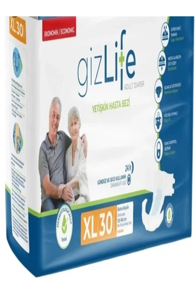 Gizlife Bel Bantlı Yetişkin Hasta Bezi Ekstra Büyük Boy Xl 30 Adet ürün görseli 1