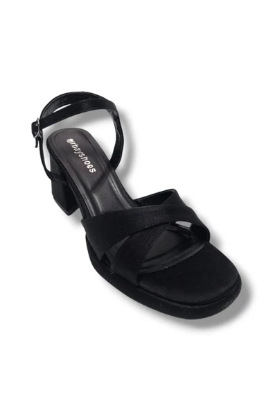 Erbay 405-25 Saten Çapraz Bant Kalın Topuk Anatomik Kadın Sandalet ürün görseli 1
