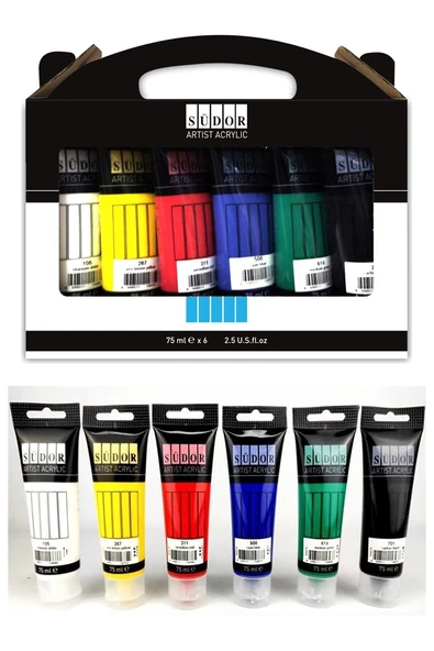 Akrilik Boya 6 Renk 75 ml Tüp 1 Paket Artist Acrylic Ana Renkler 6x75ml Canlı Renkler Tuval Ahşap ürün görseli 1