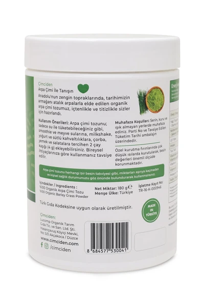 Çimciden Organik Arpa Çimi Tozu 180 Gr - 45 Servis ürün görseli 1
