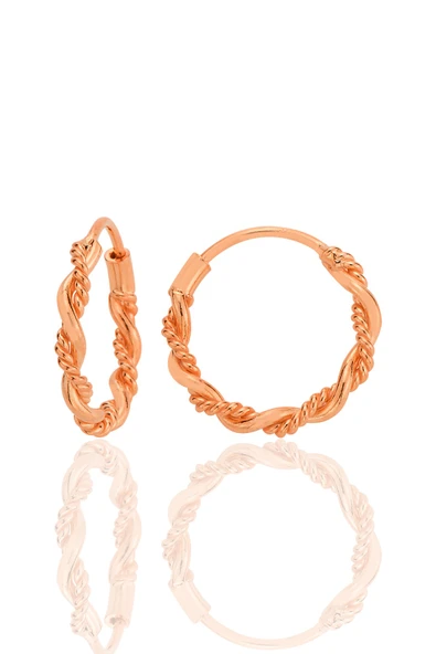 Gümüş rose işlemeli çift burgulu 16 mm halka küpe SGTL12750ROSE ürün görseli 1