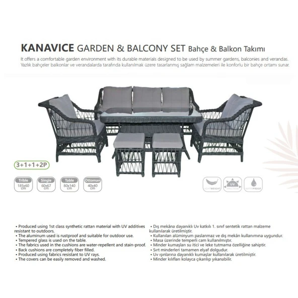 KANAVİÇE BAHÇE ve BALKON TAKIMI (3+1+1+2P) ürün görseli 1