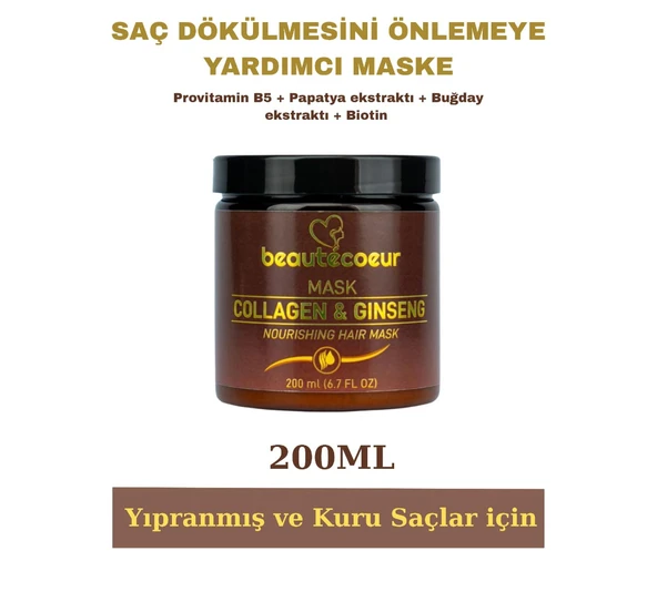Beautecoeur collagen gınseng saç bakım maskesı.200 ml. dökülme karşıtı ve güçlendirici. ürün görseli 1
