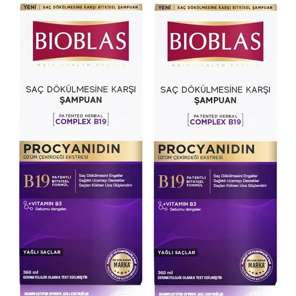 Bioblas Procyanidin Saç Dökülmesine & Yağlanmaya Karşı Şampuan 360 ml 2 ADET ürün görseli 1