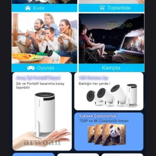 Taşınabilir Android Projeksiyon En Güncel Versiyon Wifi Destekli Akıllı Sinema Projektör Ultra Hd ürün görseli 1