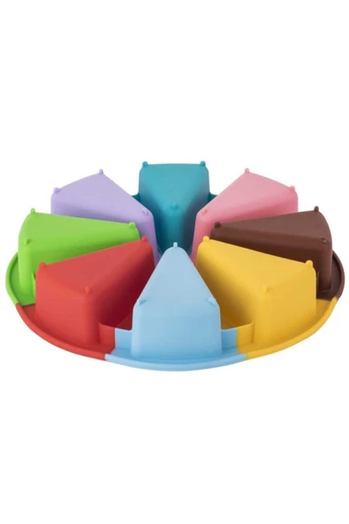 Tantitoni Silikon Karışık Renkli Dilimli Yuvarlak Kek Kalıbı 27x27x4 cm ürün görseli 1