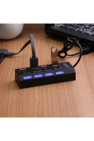 Hubstein Usb 4 Port Hub Çoklayıcı Çoğaltıcı 4 Lü Usp Pc Kablosu Ledli Işıklı Anahtarlı 2.0 Swıtch-A10 ürün görseli 1