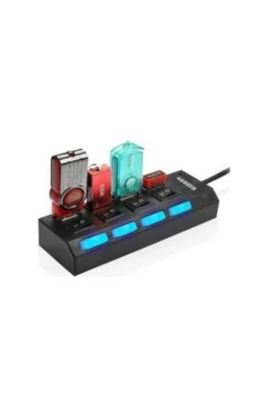 Hubstein 4 Port Usb Çoklayıcı 2.0 Hub Switch Çevirici Çoğaltıcı Işıklı Anahtarlı Dönüştürücü Çoklu Adaptör-A10 ürün görseli 1