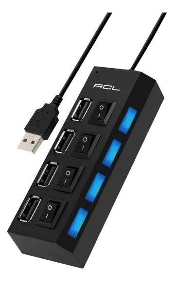 ACL Ahb-01 Usb 2.0 Led Tasarım 4 Usb Portlu Anahtarlı Çoklu Çoğaltıcı Usb Çıkışı Office News ürün görseli 1
