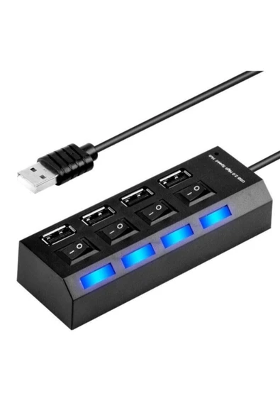 VENGI 4 Port Usb Hub Çoklayıcı Çoğaltıcı 4 Lü Usp Pc Kablosu Ledli Işıklı Anahtarlı 2.0 digi889-98 ürün görseli 1