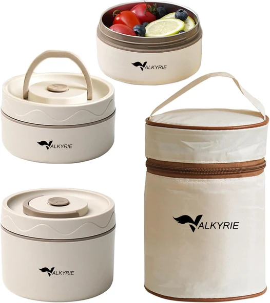 Valkyrie 2 Gözlü Paslanmaz Çelik Isı Yalıtımlı Yemek Kabı Seti Çantalı 304 Steel 420ml + 550ml ürün görseli 1