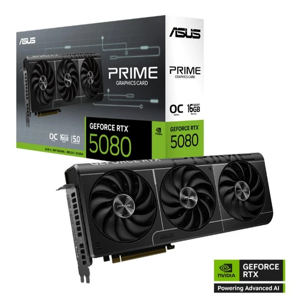 ASUS PRIME-RTX5080-O16G NVIDIA GEFORCE RTX5080 16GB GDDR7 256bit OC 1xHDMI 3xDP DLSS4 EKRAN KARTI ürün görseli 1