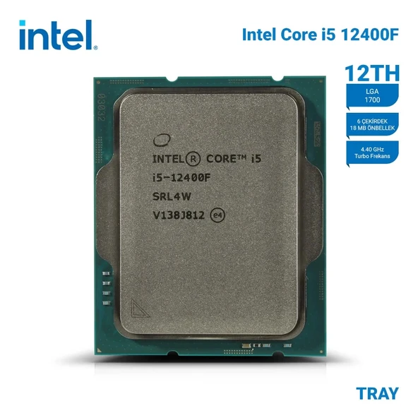 INTEL Alder Lake i5-12400F TRAY 2.50Ghz/4.40Ghz 18MB LGA1700 6C VGA'sız Fansız ürün görseli 1