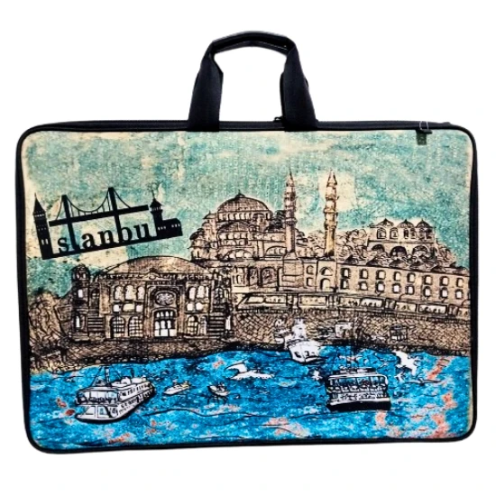 askılı, fermuarlı 35x50 resim çantası su geçirmez ketenli kumaş 35x50 proje çantası istanbul ürün görseli 1
