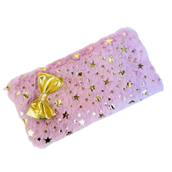 peluş kalemlik  tek bölmeli pudra pembe , astarlı 23x12 cm ürün görseli 1