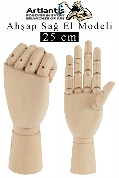 Ahşap Sağ El Modeli 25 cm 1 Adet Sağ El Maketi Çoçuk Ahşap Manken Sağ El Parmak Model Hareketli Esnek Eskiz Çizim Boyama ürün görseli 1