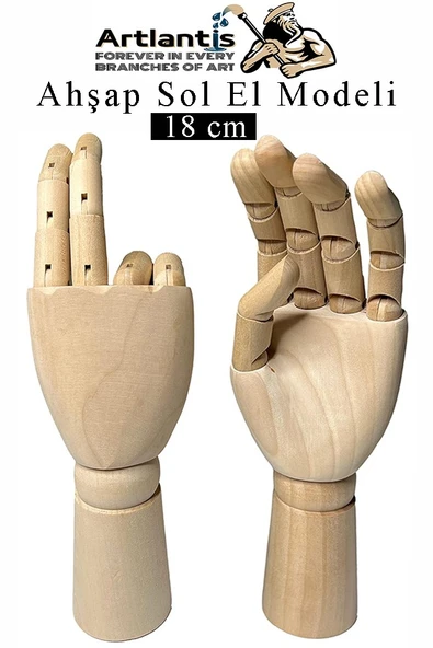 Ahşap Sol El Modeli 18 cm 1 Adet Sol El Maketi Çoçuk Ahşap Manken Sol El Parmak Model Hareketli Esnek Eskiz Çizim Boyama ürün görseli 1