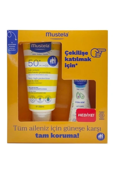Mustela Spf50+ Yüksek Koruma Faktörlü Güneş Losyonu 200 ml + Hydrabebe Vücut Losyonu 100 ml ürün görseli 1