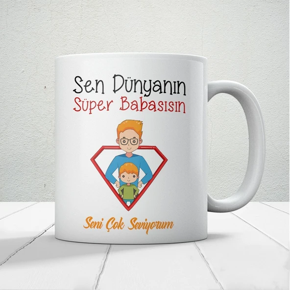 Sen Dünyanın Süper Babasısın Babalar Günü Baskılı Kupa Bardak Baskılı Kahve Kupa Bardak ürün görseli 1