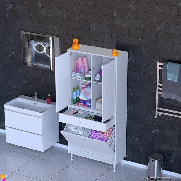 Modilayn YENİ AFRA 70x173x32,5 cm' lik 1 Çekmece, 2 Göz Sepet, 2 Kapak, 4 Raf Dar Alan Banyo Dolabı ürün görseli 1