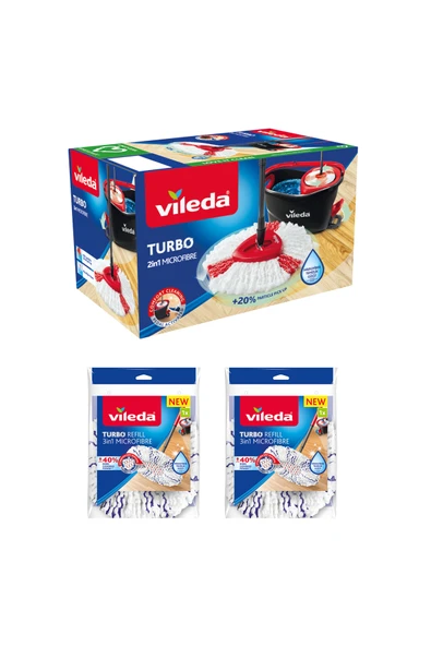 Vileda Turbo 2in1 Pedallı Temizlik Seti + 3in1 Mikrofiber Yedek Paspas x 2 Adet ürün görseli 1