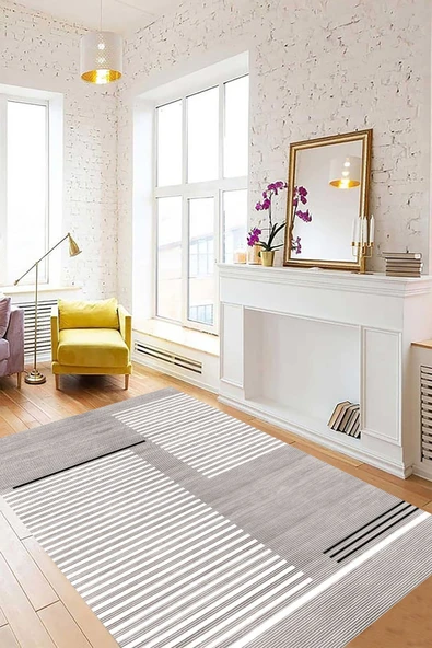 Dijital Kaymaz Yıkanabilir Modern Çizgili Salon Halısı Mutfak Halısı Koridor Halısı Halı Yolluk ürün görseli 1