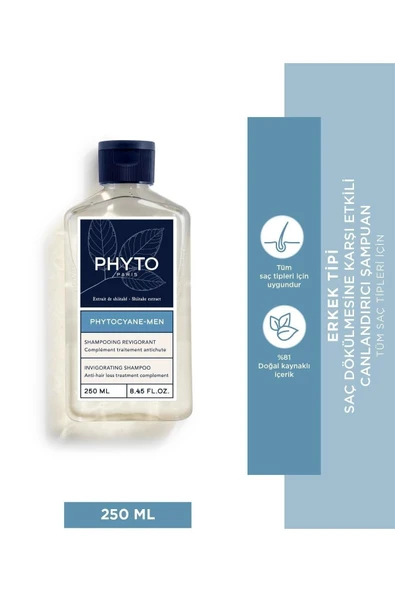 PHYTO Phytocyane Men Invigorating Shampoo Erkek Tipi Saç Dökülmesine Karşı Canlandırıcı Şampuan 250Ml ürün görseli 1